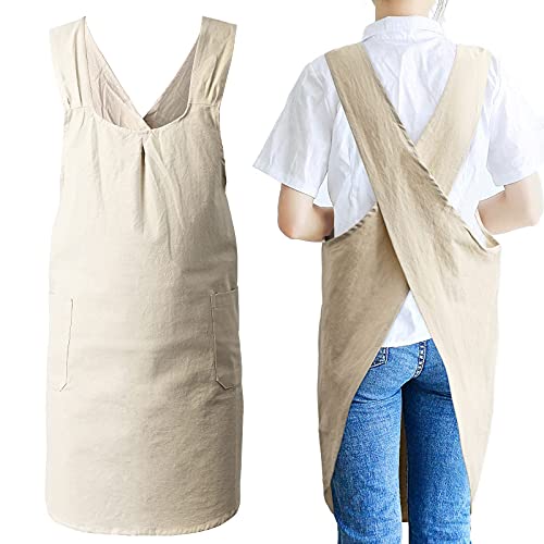 Cotton Linen Apron for Women with Pockets