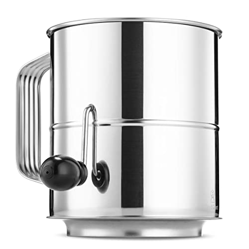 ChefGiant Flour Sifter 8 Cup Stainless Steel Rotary Hand Crank