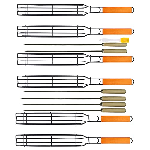 Nonstick Kabob Grill Baskets Set of 6 & 6 Barbecue Skewers