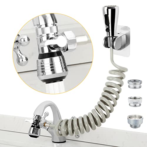 Faucet Spray Head Replacement with 79” Recoil Hose and Holder