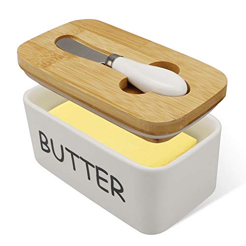 Porcelain Butter Dish with Bamboo Lid and Knife