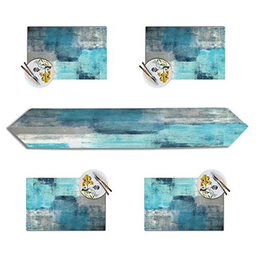 AILUER Modern Art Table Runner with 4 Placemats