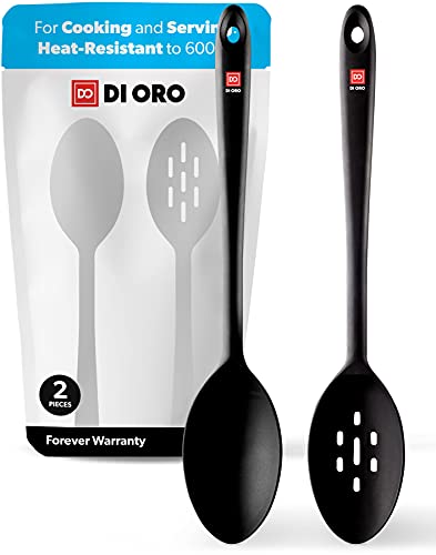 2-Piece Silicone Spoon Set Non-Stick Slotted and Solid Spoons