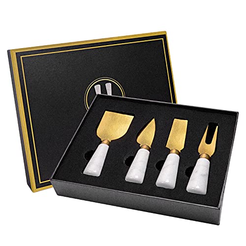 Gold Cheese Knife Spreader Set with Marble Handle