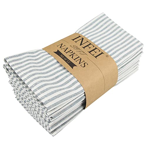 INFEI Plain Striped Linen Cotton Dinner Cloth Napkins