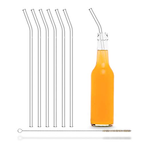6 Long Bent Reusable Drinking Straws + Plastic-Free Cleaning Brush