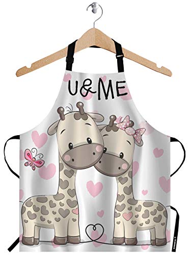 Two Cute Giraffes Red Hearts Butterflies Bib Apron