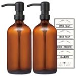 Amber Glass Soap Dispenser with Rustproof Matte Black Stainless Steel Pump