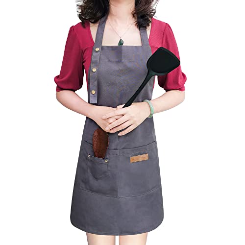 Apron for Men Women with Adjustable Straps and Large Pockets