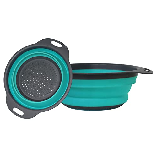 Set of two collapsible silicone colanders in different sizes, perfect for compact storage and versatile cooking needs