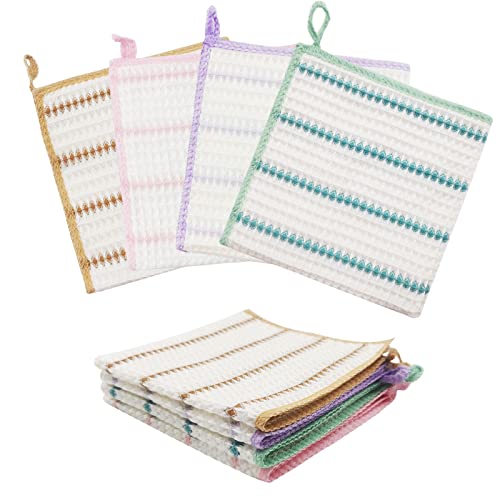 8-Pack Waffle Weave Striped Absorbent Dish Rags