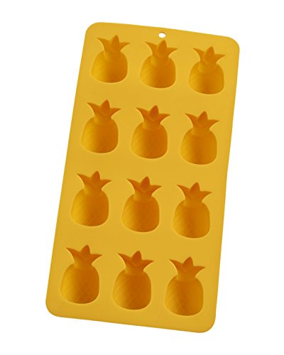 HIC Kitchen Pineapple Ice Cube Tray and Baking Mold - Yellow silicone mold with pineapple-shaped compartments, ideal for ice cubes, baking, and crafting.
