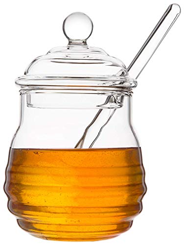 Mkono Honey Jar with Dipper and Lid Glass Honey Pot