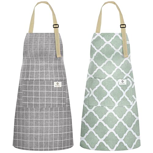 NLUS 2 Pieces Cotton Linen Waterproof Cooking Aprons