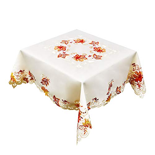 Grelucgo Embroidered Maple Leaves Harvest Tablecloth