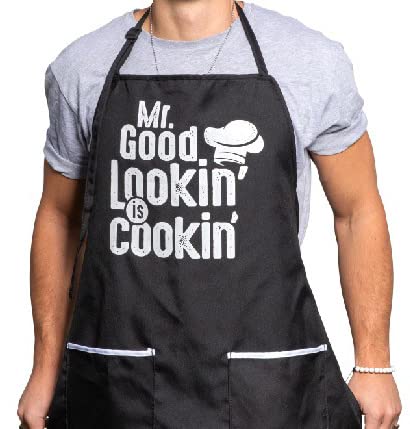 Mr Good Looking Black Apron with Pockets.