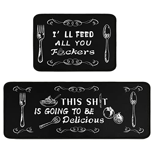 Funny Black Kitchen Rugs and Mats Sets of 2