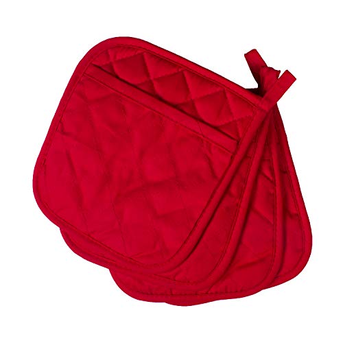 Cotton Infill Kitchen Potholders Set, Red