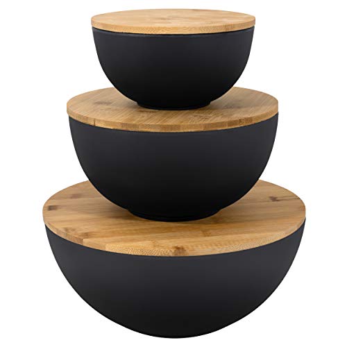 Large Salad Bowl Set of 3 with Wooden Lids