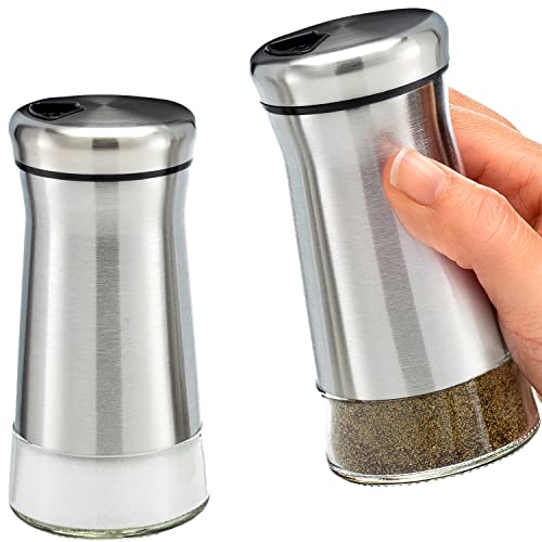 EC Glass Salt and Pepper Shakers Set with Adjustable Pour Holes and Stainless Steel Top