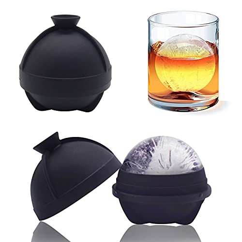 Helpcook Ice Ball Molds - Two yellow silicone molds with built-in funnels, creating large 2.5-inch ice spheres for whiskey, cocktails, and more