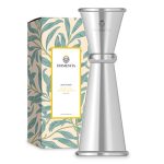 Homestia Double Cocktail Jigger in stainless steel with etched measurements, Japanese style design, perfect for precise bartending.