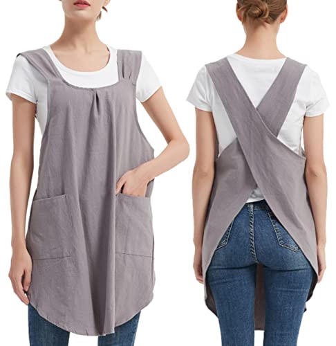 Japanese Cross Back Aprons for Women with Pockets