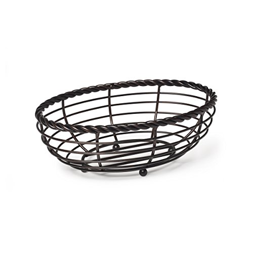 Gourmand Fundamentals by Mikasa Rope Steel Oval Bread Basket, Black, 11-Inch - Elegant Bread Serving Basket