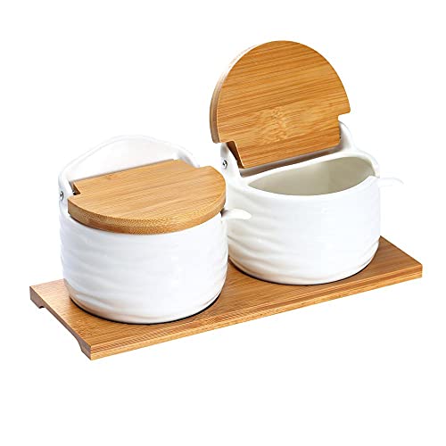 Kitchen Porcelain Sugar Bowl with Bamboo Lids