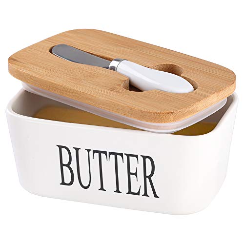 Ceramic Butter Dish with Wooden Lid