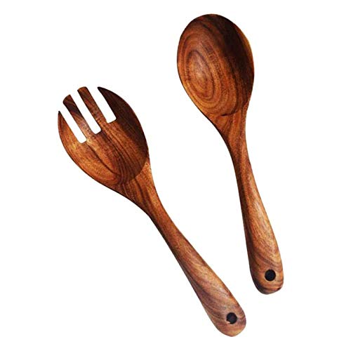 Kalinco Wooden Acacia Salad Servers with Salad Spoon