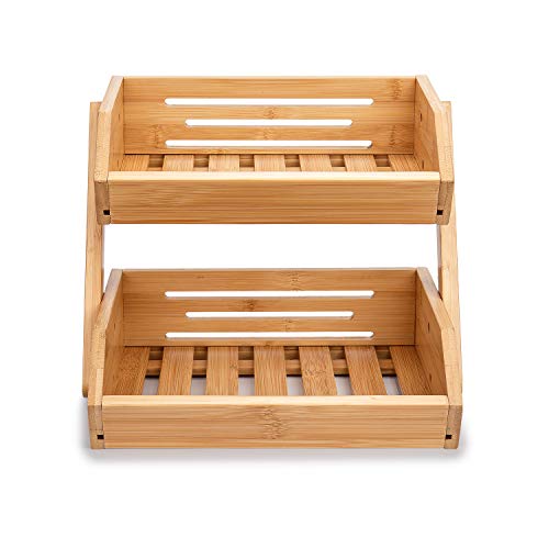 2-Tier Bamboo Fruit Bowl for Kitchen Counter