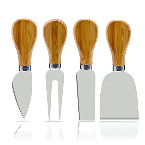 Freehawk 4 Pieces Set Cheese Knives with Bamboo Wood