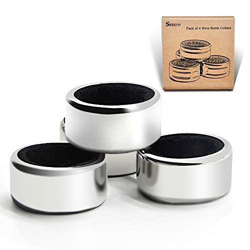 Sunnyac Pack of 4 Kitchen Stainless Steel Wine Bottle Collars