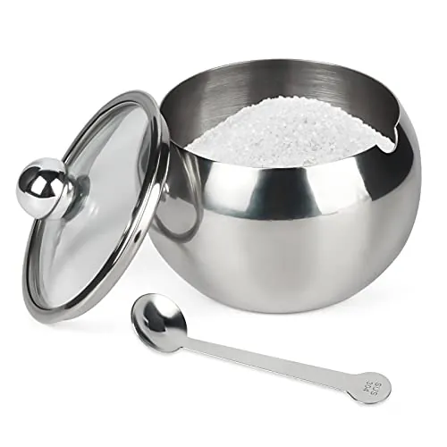 Stainless Steel Sugar Pot with Clear Lid and Spoon