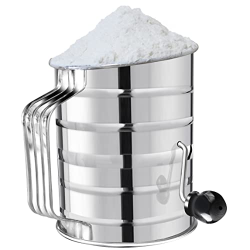 Flour Sifter Stainless Steel Hand Crank 3 Cup