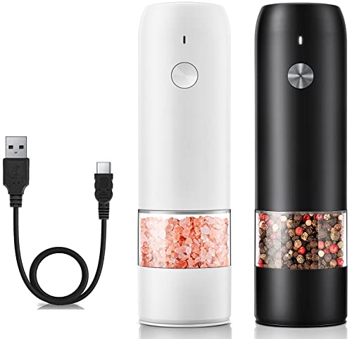 Rechargeable One-Handed Pepper and Salt Grinder Set with Adjustable Coarseness and LED Light
