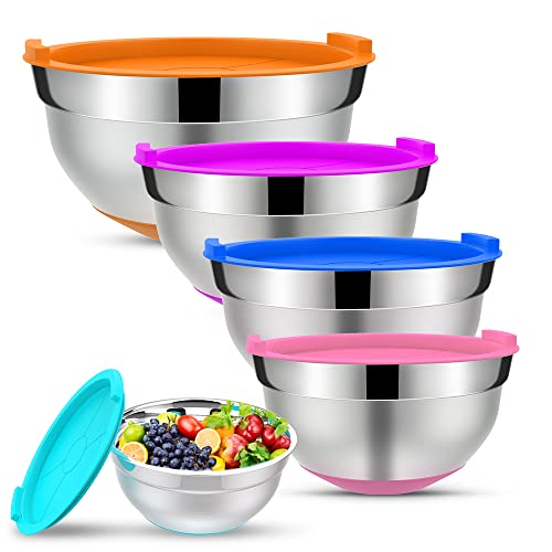 Mixing Bowls with Airtight Lids Silicone Bottoms