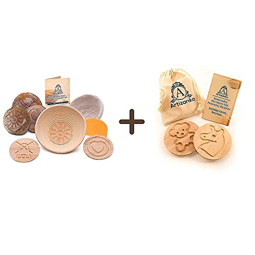 9 in Bread Proofing Basket Set with 4 Removable Design Inserts