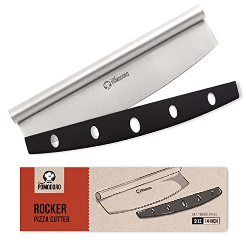 Chef Pomodoro Pizza Cutter Rocker Knife with Protective Cover