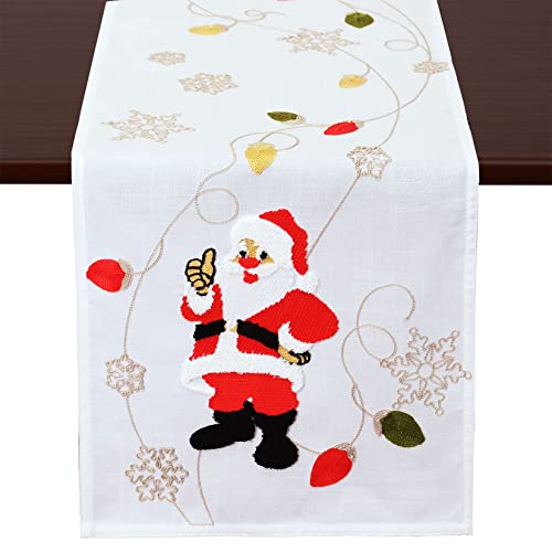 Grelucgo Towel Embroidered Santa Claus Table Runner