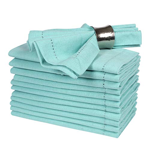 Hemstitched Cotton Cloth Napkin 18x18" Aqua With Hemstitched
