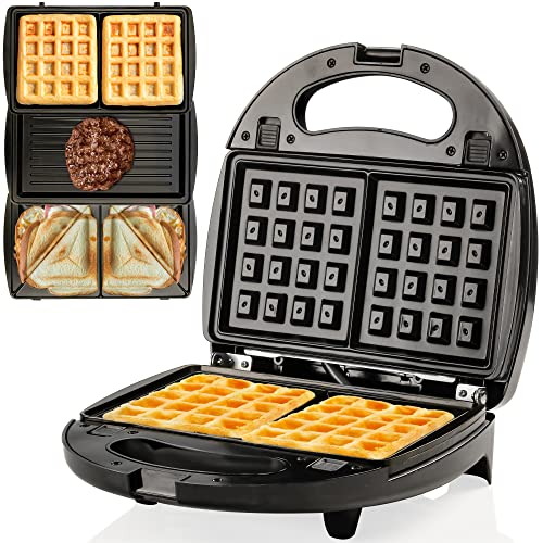 Ovente Electric Indoor Sandwich Grill Waffle Maker Set