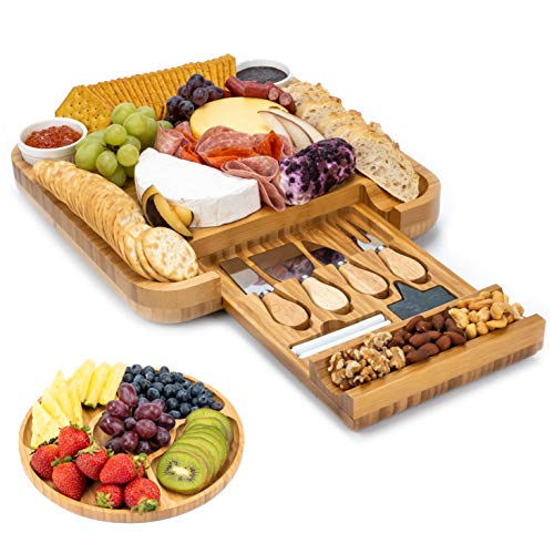 SMIRLY Bamboo Cheese Board and Knife Set