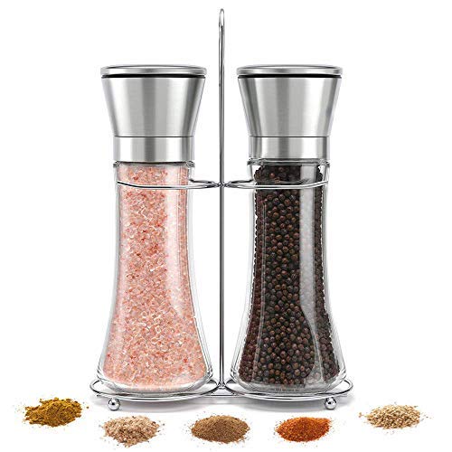 Refillable Stainless Steel Salt and Pepper Grinder Set - Adjustable Coarseness for Perfect Seasoning