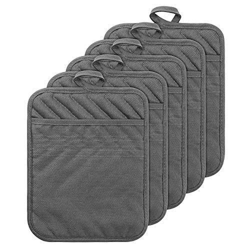 5Pack Pocket Pot Holders Cotton Heat Resistant