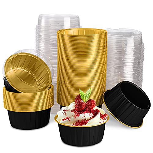 DEAYOU 100 Pieces Aluminum Foil Baking Cups with Lids