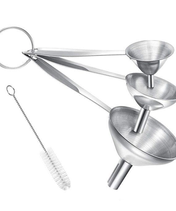 3 Pcs Stainless Steel Kitchen Funnel Set with Long Handle
