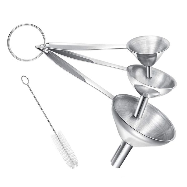 3 Pcs Stainless Steel Kitchen Funnel Set with Long Handle