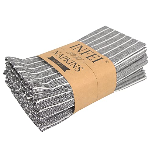 INFEI White Striped Linen Cotton Dinner Cloth Napkins